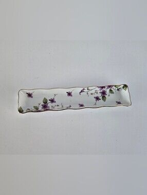 Lefton China 1991 Purple Violets Gold-Trimmed Trinket Dish Vtg